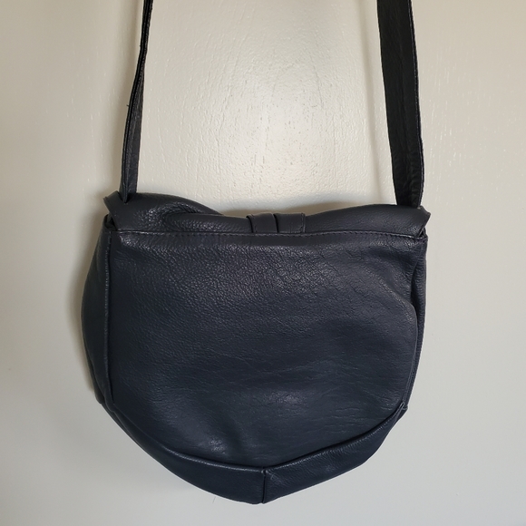 Vintage Tribeca Leather Crossbody Bag Blue Fold Over Snap Front - Picture 7 of 11